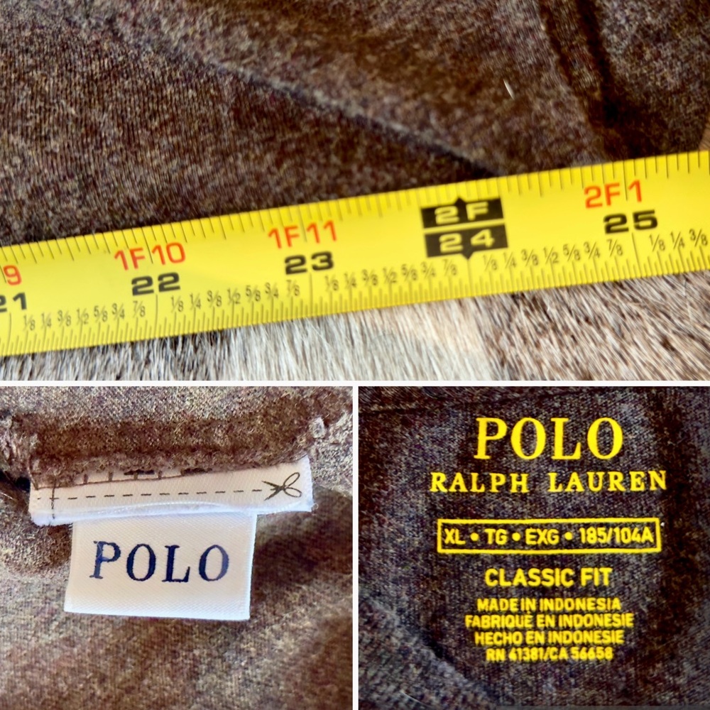POLO RALPH LAUREN Men’s Heather Brown Custom Fit Long Sleeve Tee T-Shirt - Picture 16 of 16